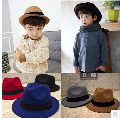 秋冬新款小礼帽韩童帽儿童英伦爵士帽子毛呢男女宝宝盆帽亲子帽潮