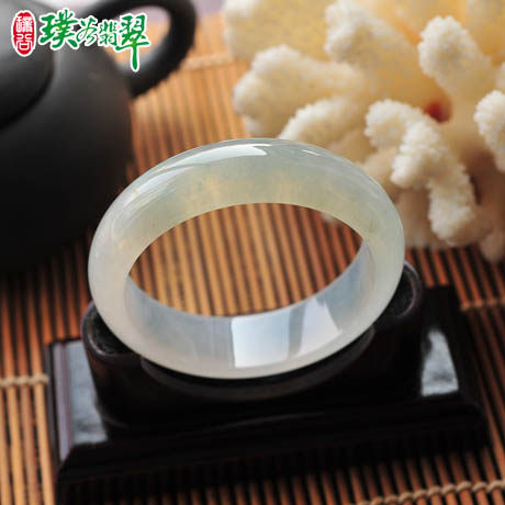 【璞谷翡翠】53冰玻种起荧光素白宽条翡翠手镯a货玉镯子5044小营