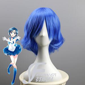 芬耐儿 美少女战士 水野亚美 水星蓝色微卷短发 cosplay假发假毛