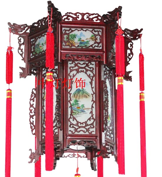 仿古宫灯中式宫灯中式灯具古典吊灯手绘木制宫灯客厅玄关长廊善意