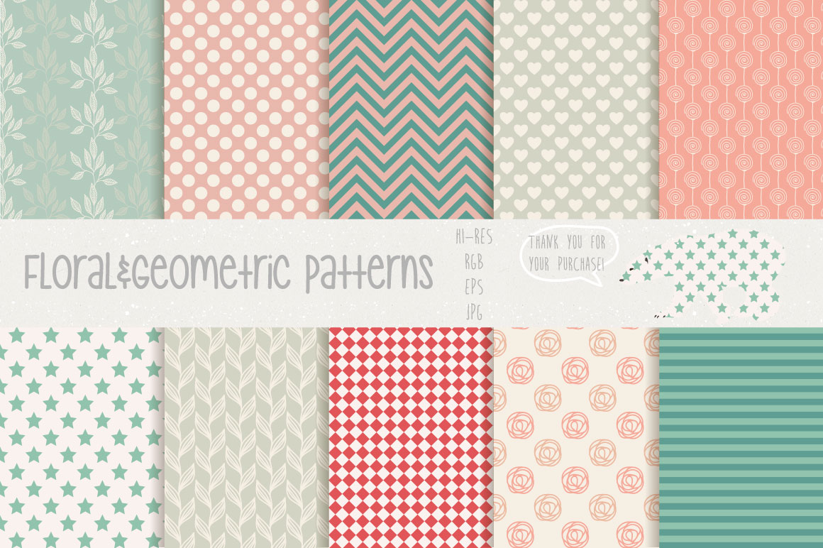 A1712矢量清新卡通几何波点格纹心花朵四方连续背景图 AI设计素材