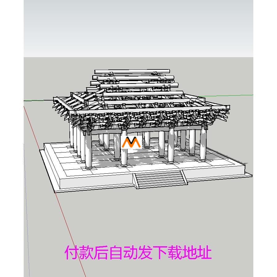 X81唐代三开间单檐歇山顶华林寺大雄宝殿梁架屋架斗拱结构SU模型-封面