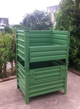 厂家直销供应铁箱钢料金属周转箱铁筐插销金属650*850*670军绿色