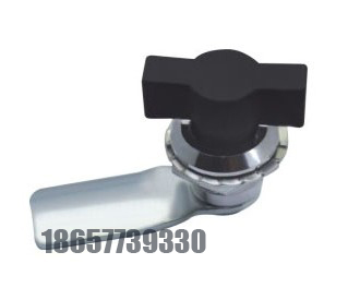 材质：锌合金基座，PA手柄、碳钢钢栓 表面处理：喷班（黑麻面）基座，镀白锌钢栓 结构说明：把手90°旋转实现开启或锁闭