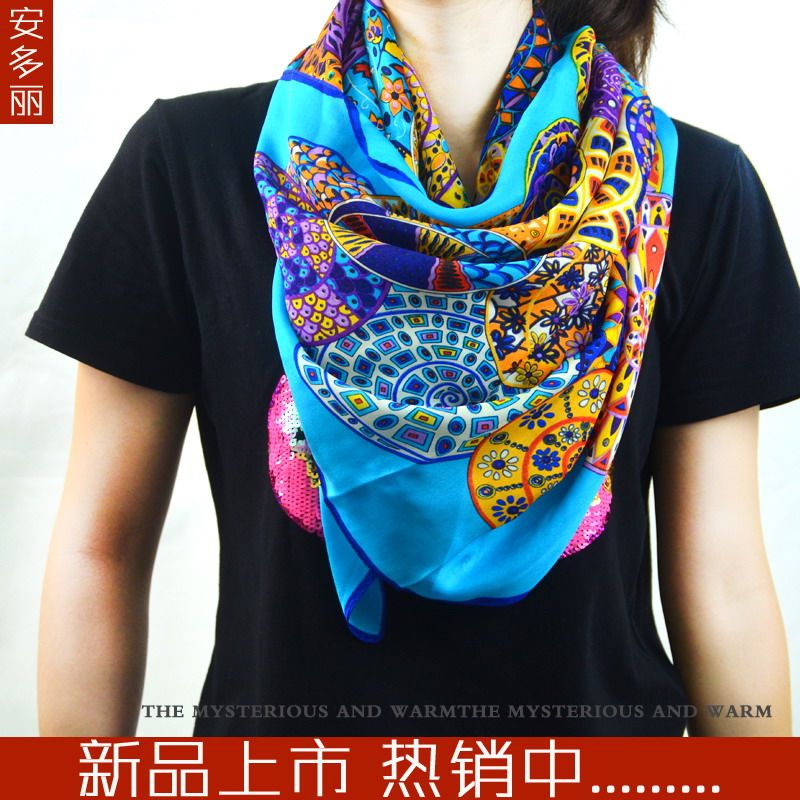 安多丽专柜正品 桑蚕丝丝巾围巾女秋冬季 超大多功能长巾新款包邮