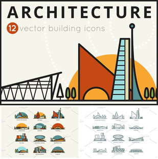 AI设计素材 A2643矢量扁平化城市建筑房屋图标ICONS
