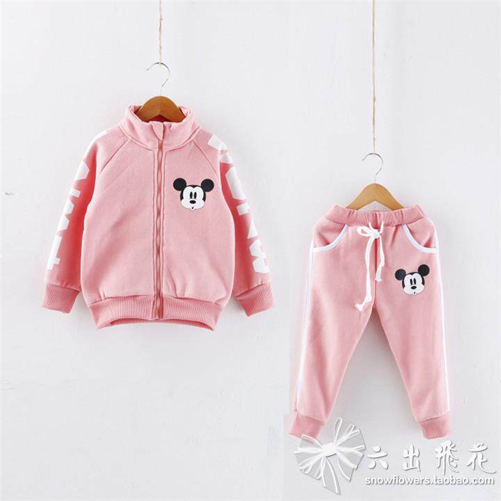 秋冬装童装男女童拉绒卫衣加厚运动服套装绒裤套装