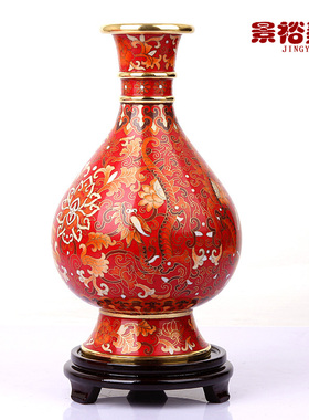 红底蟠龙掐丝铜胎珐琅李荣景泰蓝