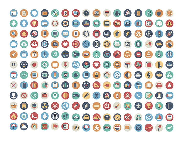 扁平化彩色图标合集AI矢量素材 各种生活圆形小图标素材 设计素材