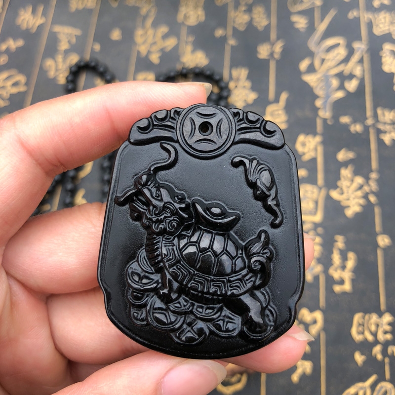 福龟待宝吊坠豁达客黑曜石项链男