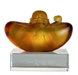 古法琉璃 JS一定发财 弥勒佛 书房 客厅办公室家居风水招财摆件