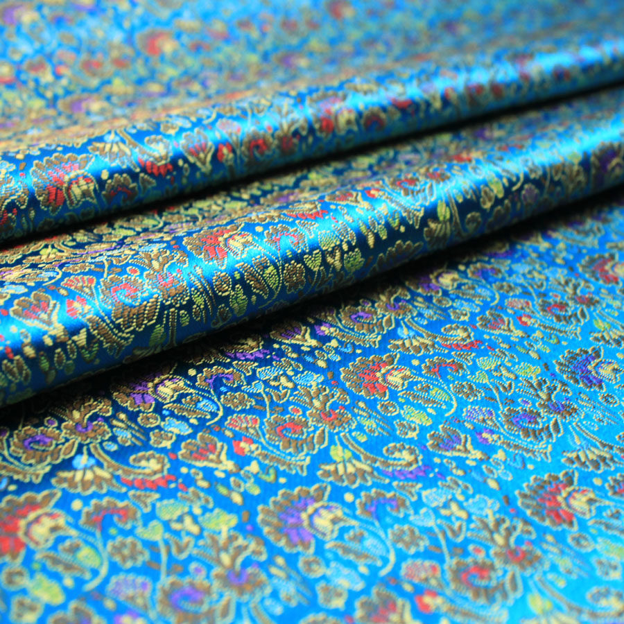 锦缎古装汉服礼服娃衣和服布料cos高级服装面料织锦缎/蓝底鸡冠花