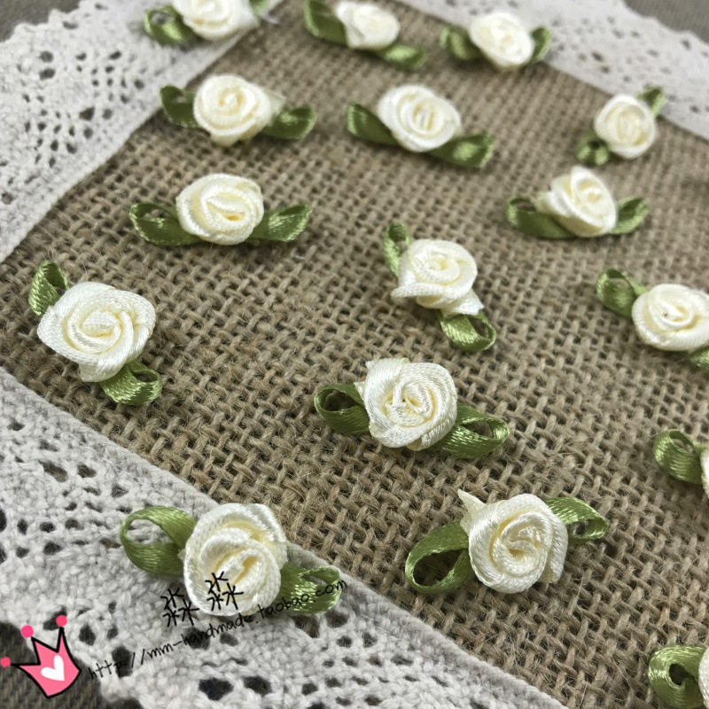 出口辅料 头饰装饰缎带花朵服装辅料 浅杏色玫瑰花布贴 20枚入