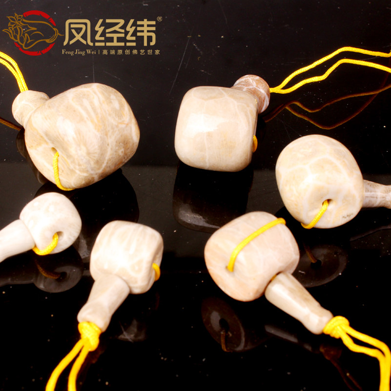 纯天然手工打磨玉化珊瑚石菊花石三通  佛珠用品diy配件