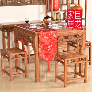 明清仿古古典实木餐桌椅组合中式客厅雕花正方形桌榫卯结构八仙桌