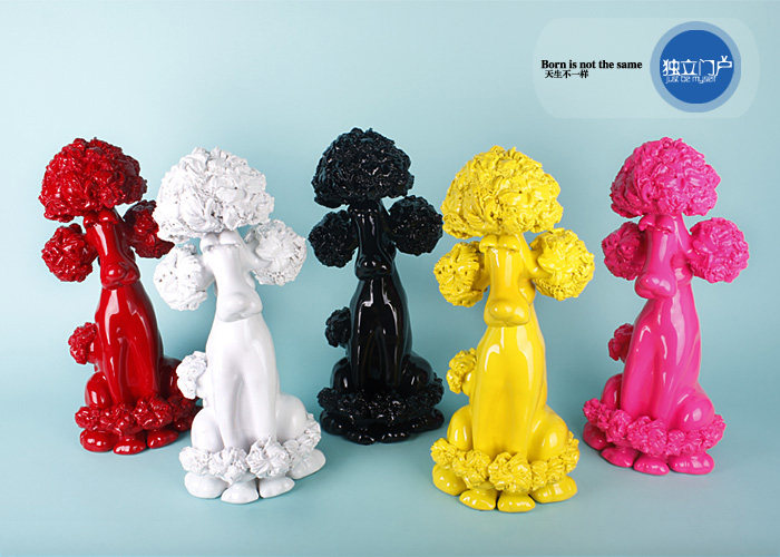 简约现代电视柜酒柜玄关树脂可爱卡通版贵宾犬饰品贵妇狗软装摆件