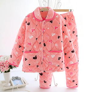 睡衣女士秋冬季长袖加厚棉袄夹棉珊瑚绒保暖大码水貂绒家居服套装