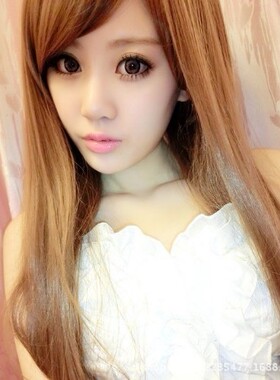 漂亮清纯淑女长直发假发 斜刘海长直发cdts变装深棕色