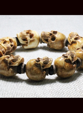 鹿角骷髅头文玩手串男士天然染色尸陀林恶灵主骨质手串手链手持