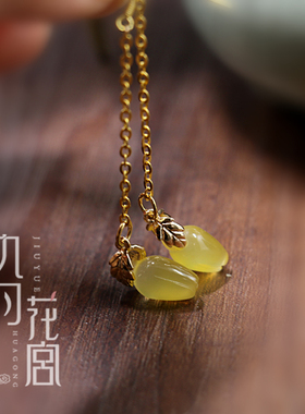 古代长款气质黄色耳环女玉兰花