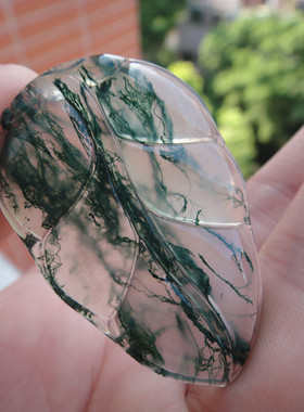 天然冰种水草玛瑙小叶子通透吊坠