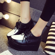 Thick-soled platform 2015 fall New England wind round increased women's shoes casual shoes laced shoes women's shoes