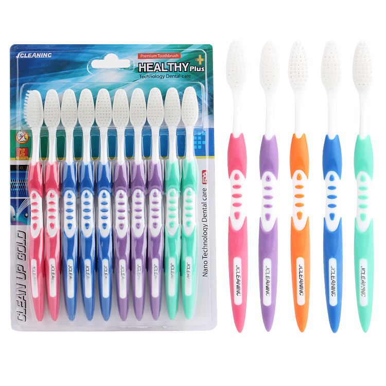 软毛牙刷成人10支套装磨尖洁齿细毛螺纹刷柄牙刷银毛牙刷韩国彩柄