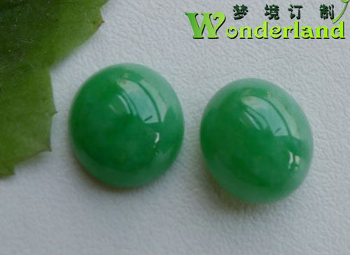 天然A货糯种绿色翡翠玉椭圆型蛋面戒面耳环钉钩坠珠宝首饰裸石