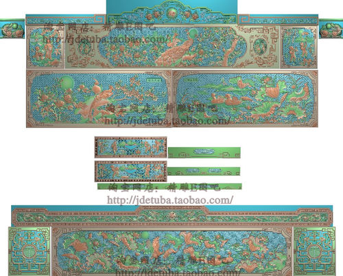 包邮高清设计素材木雕素材精雕图灰度图精品万紫千红大床花鸟童子