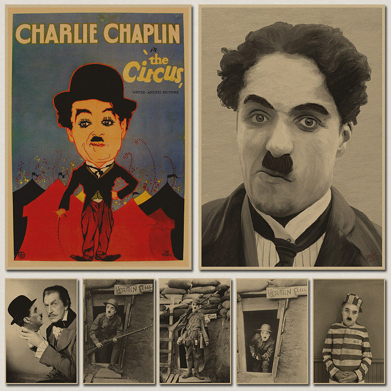 卓别林 喜剧charlie chaplin 复古牛皮纸电影海报剧照 装饰贴画芯