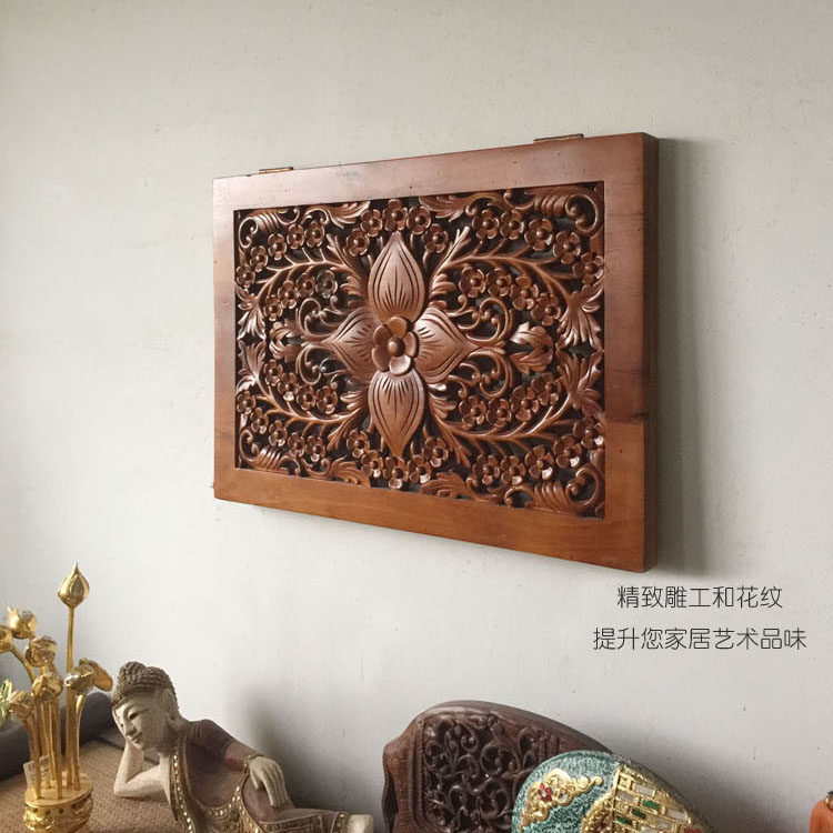 特惠实木雕花电表箱装饰画餐厅配电箱开关电闸遮挡盒泰式中式壁饰