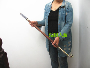 老北京传统特长烟斗烟袋锅旱烟袋 白铜鎏金烟锅+玛瑙烟嘴旱烟杆