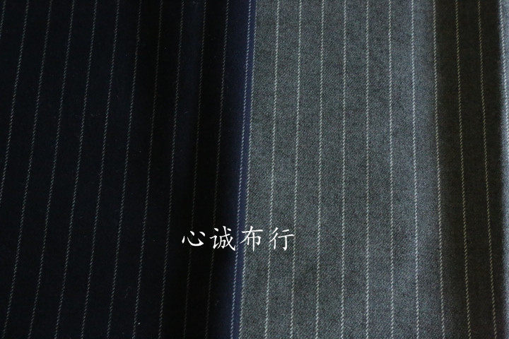 弹力抗皱 深藏蓝色、中灰色竖条纹布料 西装套装连衣裙面料