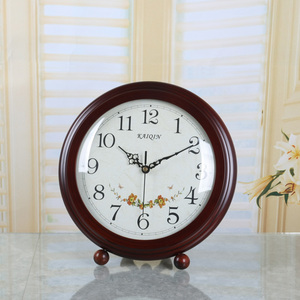 凯琴韩式时钟静音台钟欧式复古木头座钟木质石英钟摆钟2805
