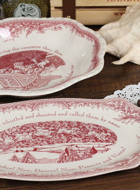 出口陶瓷餐具 Johnson brothers 创意盘子鱼盘圣诞花卉欧式水果盘