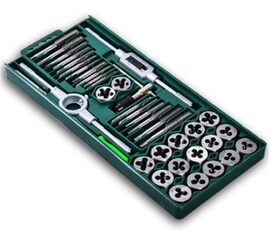 。胜达工具 40件套公制丝锥板牙套装 合金工具钢丝攻绞手扳手 046