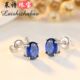 蓝宝石耳钉女日韩时尚 彩色宝石耳环纯银镀18k金坦桑石耳饰配饰品