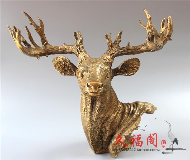包邮 纯铜麋鹿头首摆件 梅花鹿 麋鹿首摆件 动物头部模型工艺品