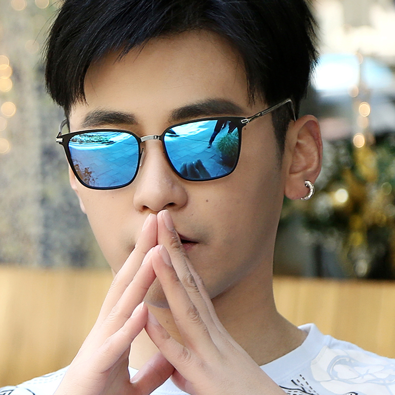 新款偏光太阳镜复古方框时尚大款司机驾驶配近视墨镜男反光镜0864