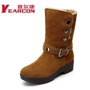 Kang authentic women's winter fashion thick wear-resistant non-slip at the end of the rivet flat women boots