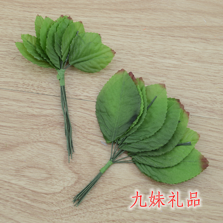 diy花环插花仿真花叶树叶布花叶子玫瑰花叶子假花绢花叶12片