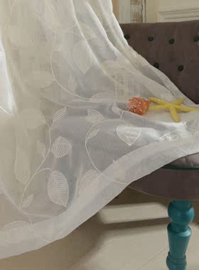 白色简约窗帘纱客厅卧室百搭白纱帘子窗纱高级感绣花纱现代韩式透