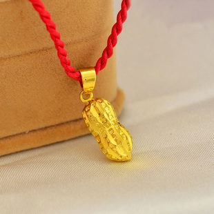 沙金实心花生吊坠项链女款纯黄铜镀金仿真黄金花生米锁骨链小礼品