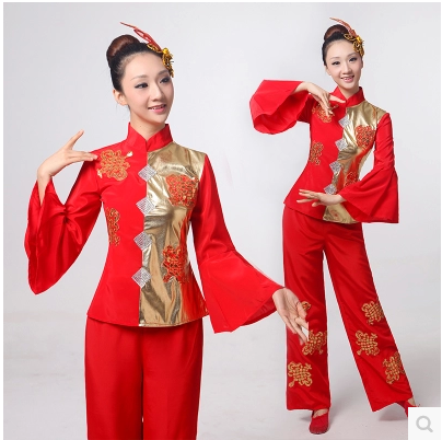 古典舞演出服女2018新款民族扇子舞蹈服装广场舞套装开门红秧歌服