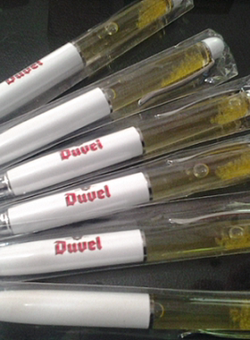 笔 比利时督威啤酒金属白色烤漆旋转圆珠笔签字笔蓝色 书写流利