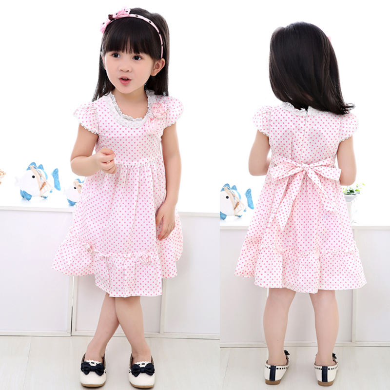 女童花朵圆点淑女全棉短袖连衣裙
