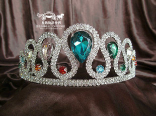 皇族韩版包邮新品进口水钻彩色宝石选美新娘影楼颁奖王妃女皇冠