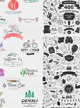 19号剪影涂鸦文艺清新森系少女水印LOGO水彩手绘PSD模板设计素材