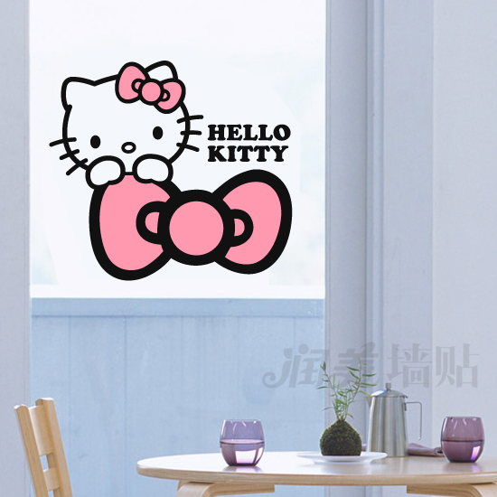 kitty猫墙贴蝴蝶结卡通儿童房卧室床头装饰贴纸 凯蒂猫贴画玻璃贴图片