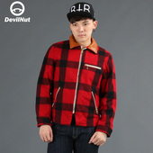 恶魔 红格子 PU皮 DEVIL 外套 潮牌 男款 翻领 NUT 夹克 ATW
